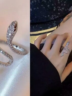 Sterling Silver Snake Wrap Ring with Clear Crystals - new